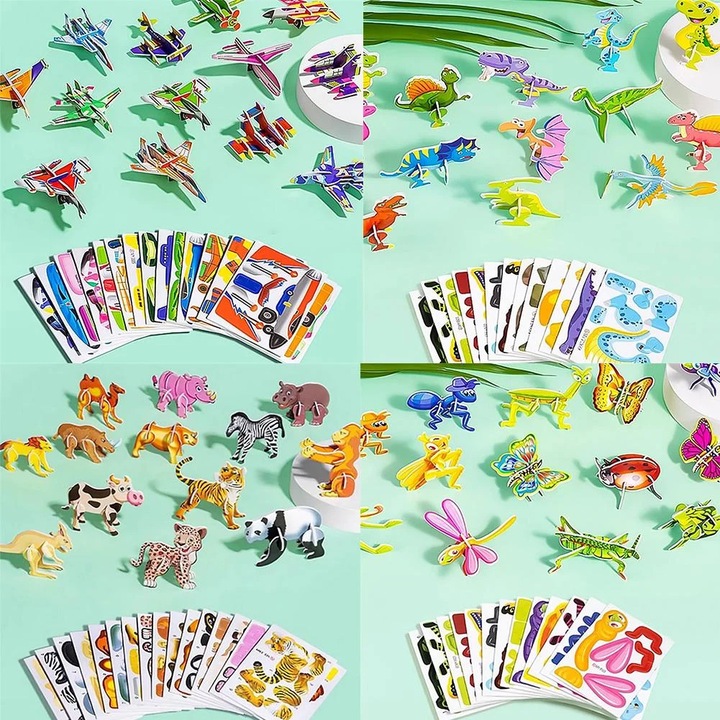 YANYXR 3D oktató puzzle készlet, 25 darab, karton, többszínű, 8.8x5.8cm
