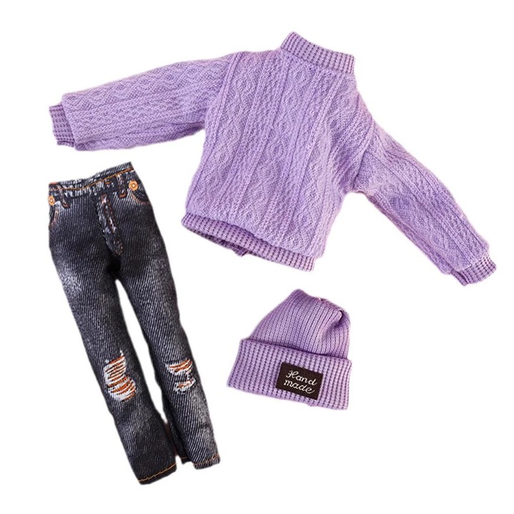 Set haine papusi 1/6 pulover pantaloni palarie multicolor 8x5cm