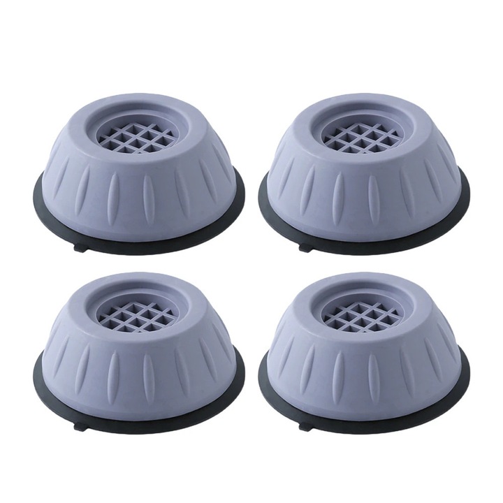 Set de 4 suporturi anti-vibratie pentru masini de spalat, pad-uri anti-derapante, universal, gri/negru