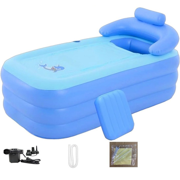 Cada gonflabila, 160x84x64cm, Cu pompa de aer electrica, Cu accesorii, potrivita pentru dusuri interioare si exterioare, YWX, Albastru