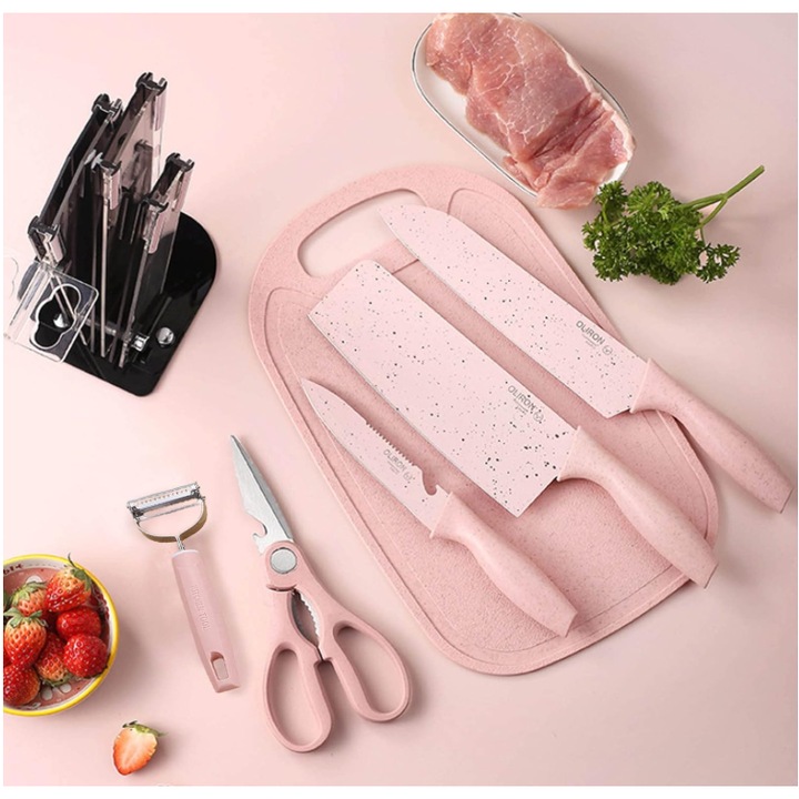 Set Cutite 7 Piese, Super Ascutite, Tocator Legume, JRH, roz