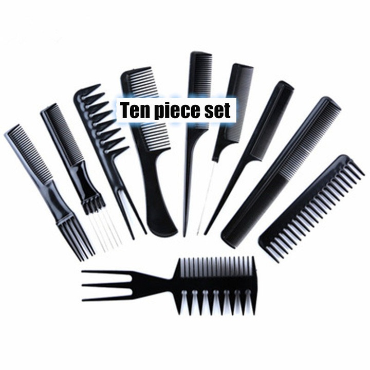 Set de piepteni esentiali pentru coafura, negru, 10 bucati, din material de inalta calitate, rezistenti