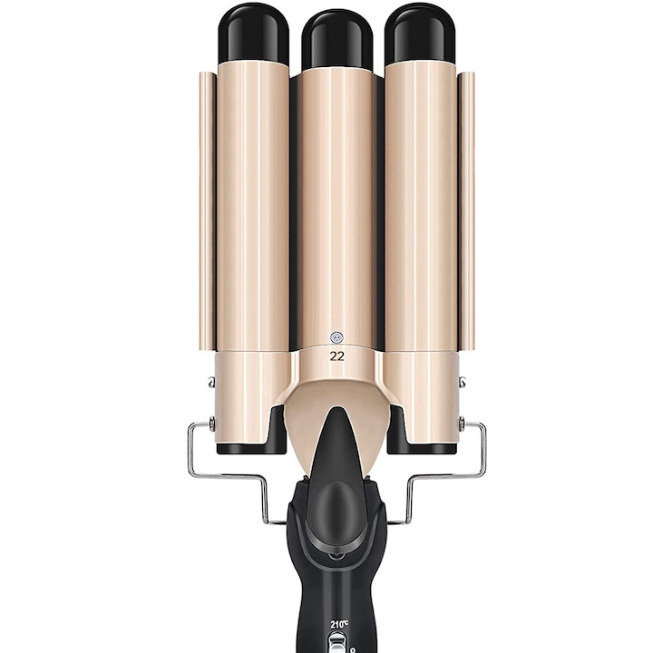 Hajgöndörítő, 3 hengeres, kerámia, hőmérséklet-szabályozás, gyors felmelegedés, arany/fekete