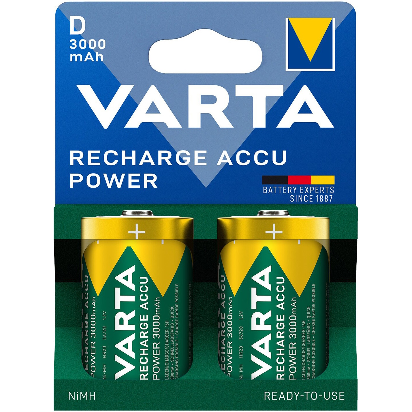 Acumulatori Varta Recharge Accu Power D, 3000 mAh, 2 buc