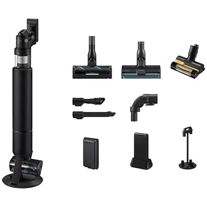 Вертикална прахосмукачка Bespoke Jet AI Ultra VS90F40DEK/GE, всмукателна мощност 400 W, инверторен мотор HexaJet, HEPA филтрация, WiFi, AI почистване 2.0, активна двойна четка, тънка LED четка+, 160 мин. време на работа, черна