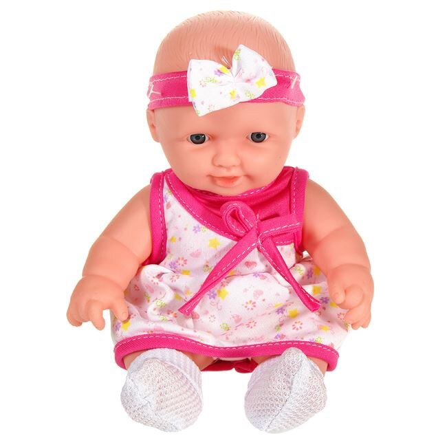 Bebelus fetita cu rochita roz si bentita, 25 cm