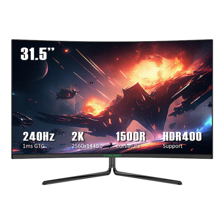Монитор за игри Titan Army C32C1S, 31,5 инча, 240Hz, 2560x1440, 1500R, Adaptive-Sync, HDR400, Game Plus Mode