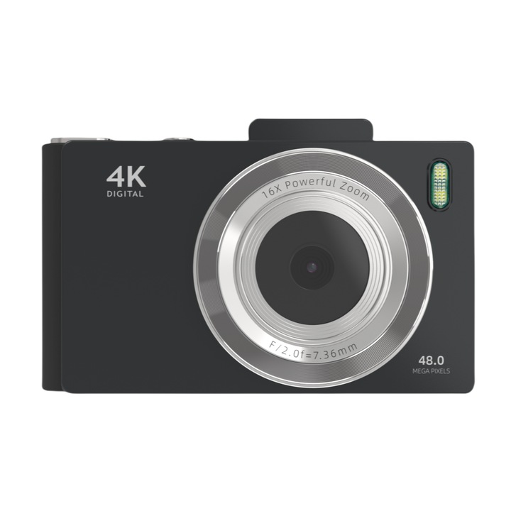 Digitális kamera, 4K UHD, 64 GB, 16X zoom, 48 millió pixel, 2,8 hüvelykes IPS HD képernyő, elektronikus képstabilizátor, autofókusz, beépített vaku, OTG, USB, fekete