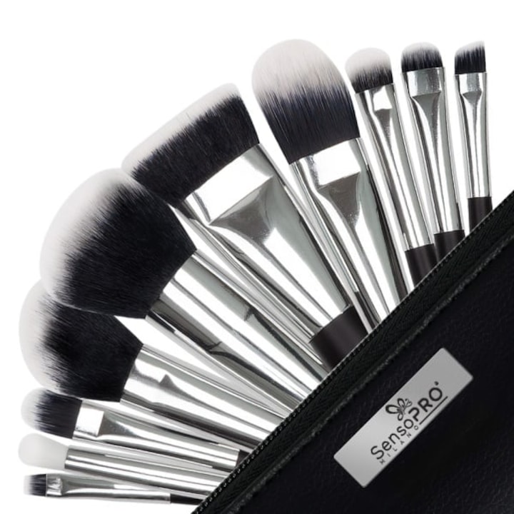 Set 10 pensule machiaj SensoPRO Milano, Black Silver