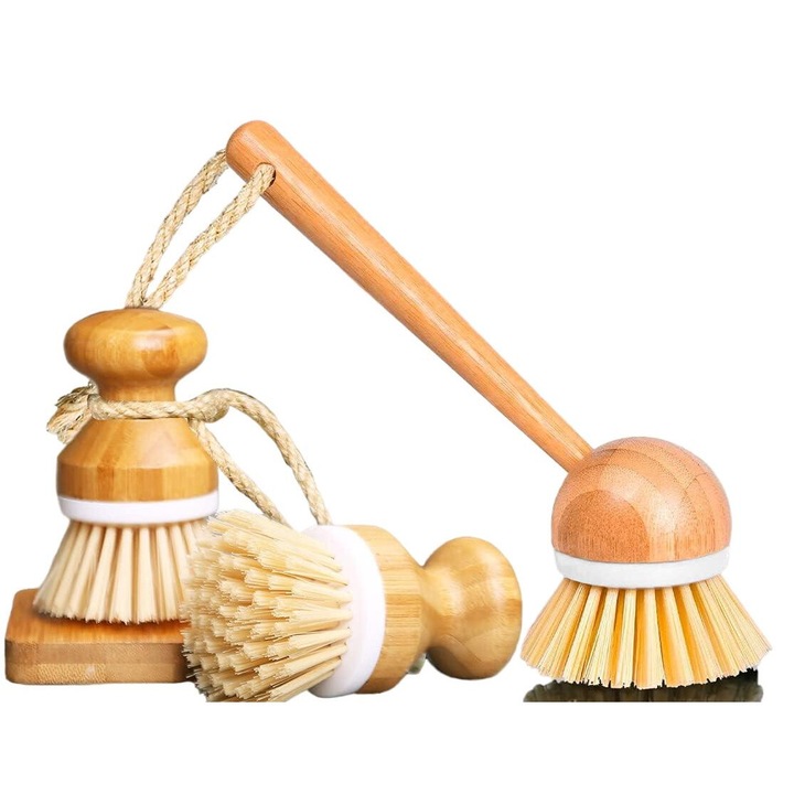 Комплект от 3 четки за почистване, AMRINUGL, изработени от бамбук, недраскащи, екологични