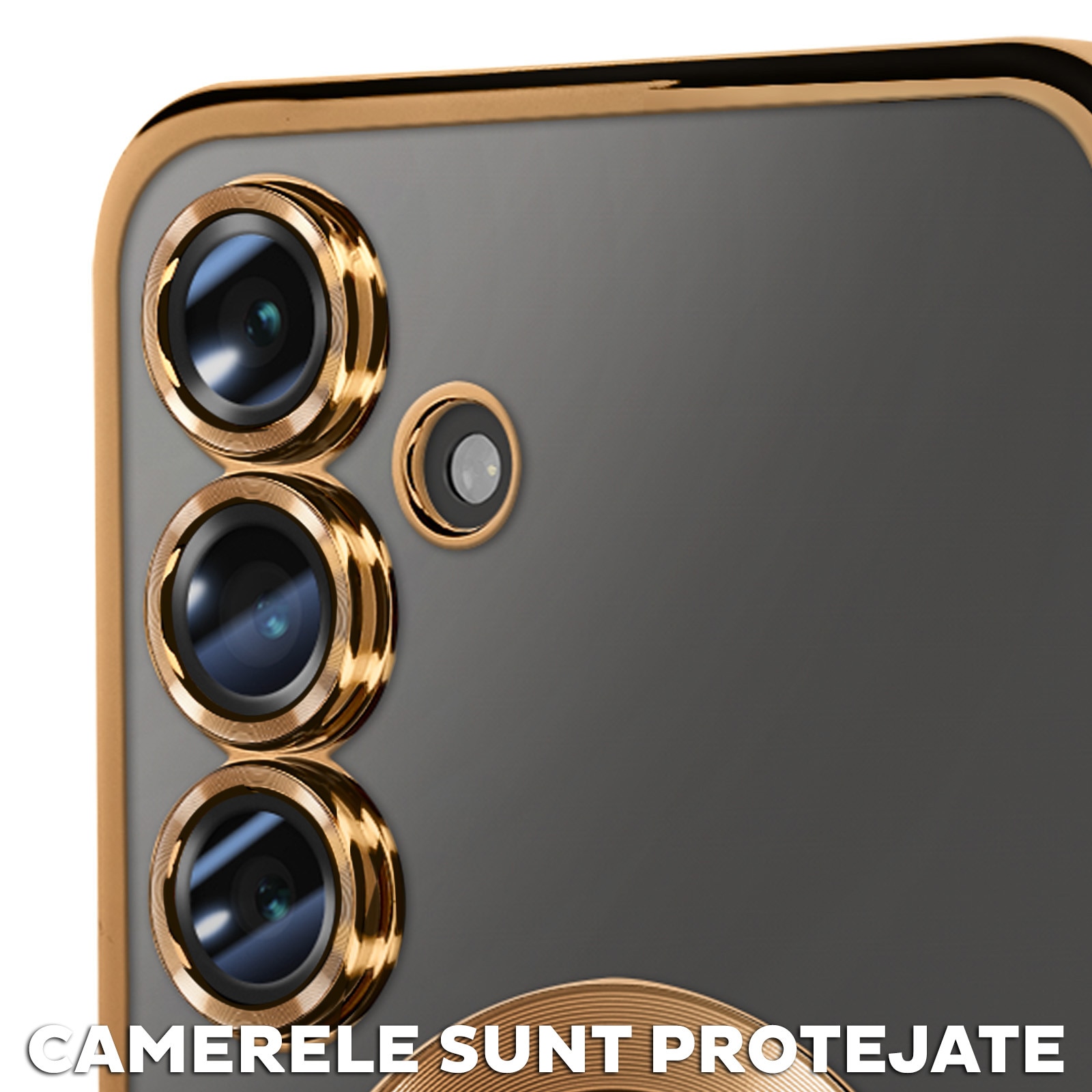 Husa pentru Samsung Galaxy A55 DaDen® MagSafe Luxury compatibil cu protectie camera, Ultra Protectie, Transparent cu margini aurii