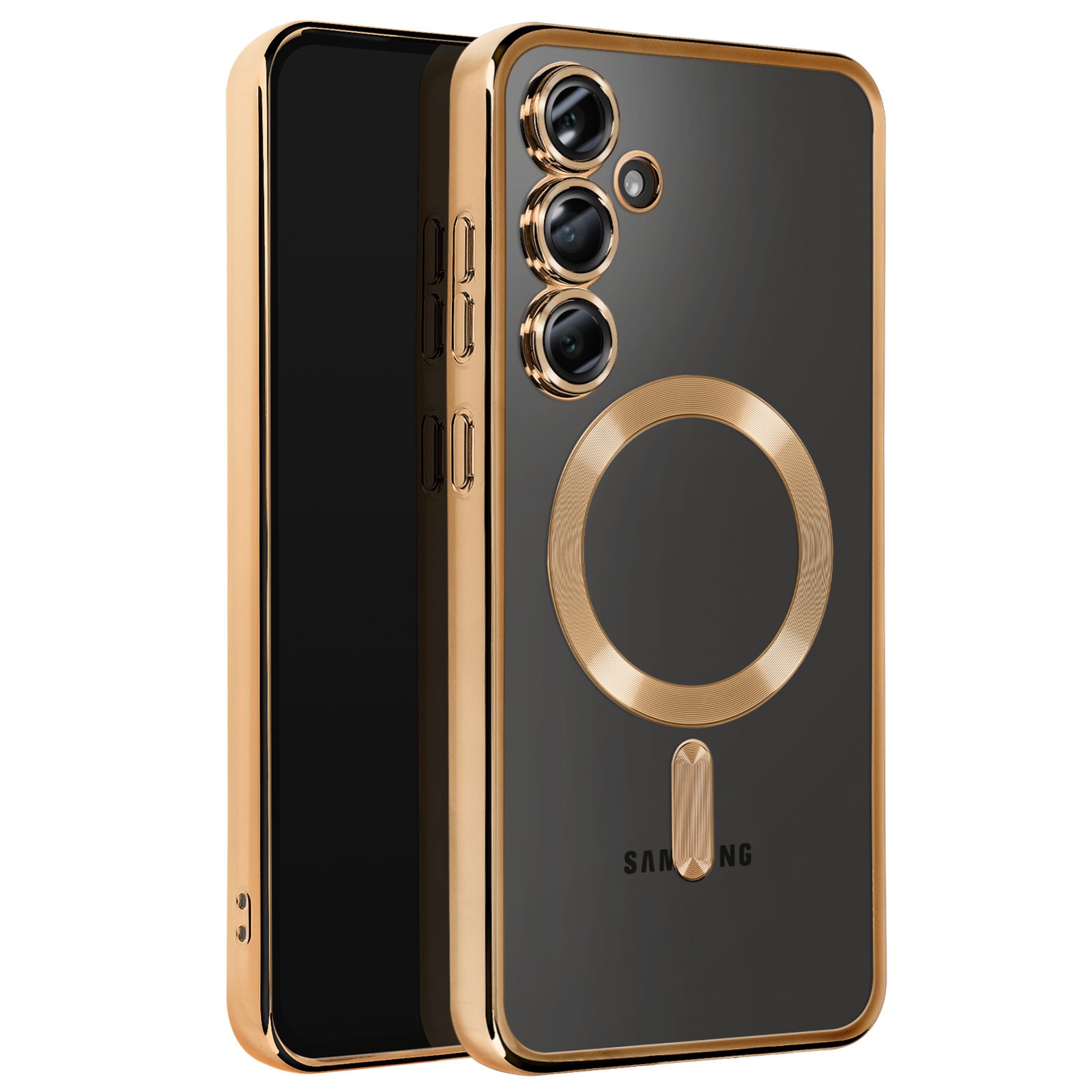 Husa pentru Samsung Galaxy A55 DaDen® MagSafe Luxury compatibil cu protectie camera, Ultra Protectie, Transparent cu margini aurii