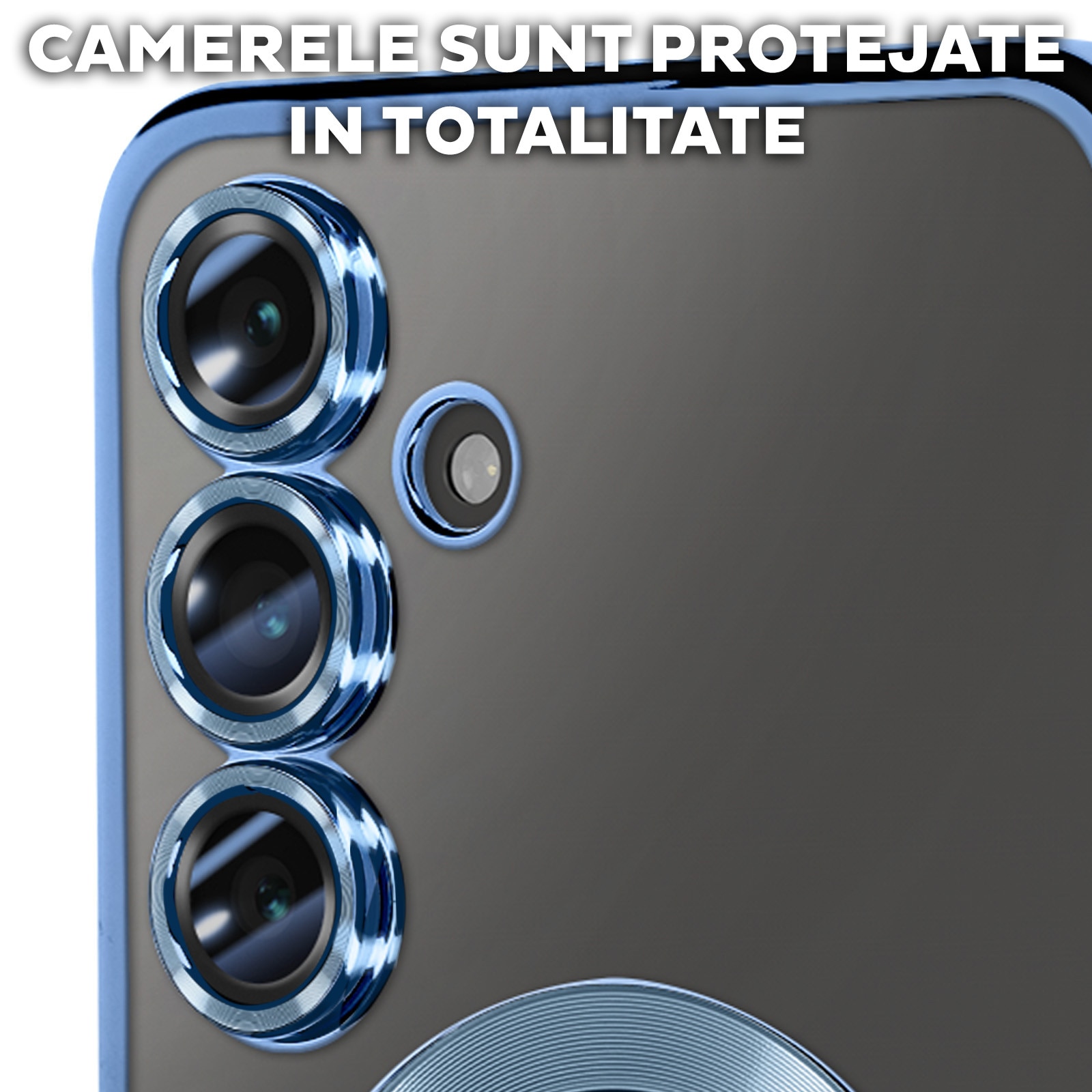 Husa pentru Samsung Galaxy A55 DaDen® MagSafe Luxury compatibil cu protectie camera, Ultra Protectie, Transparent cu margini albastre