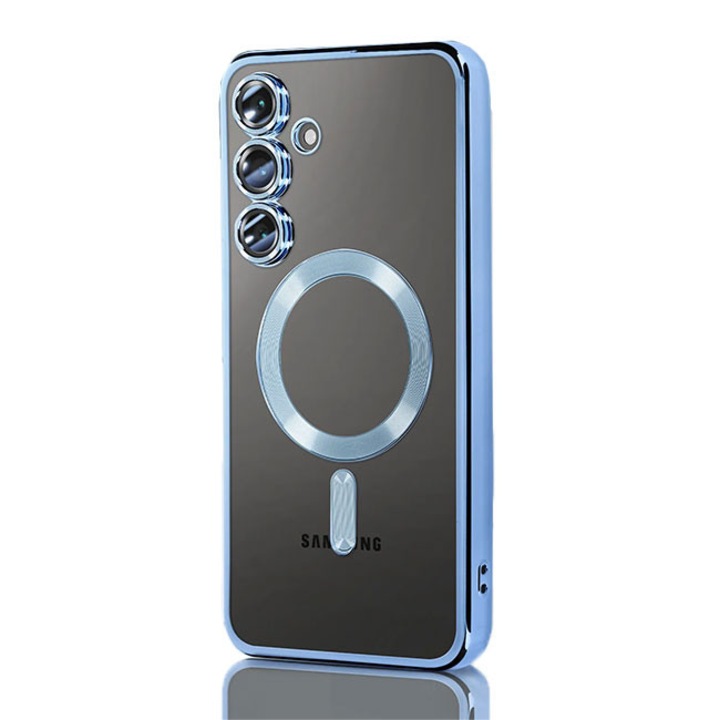 Калъф Plating за Samsung A25, MagCase, TPU Прозрачен, синя рамка