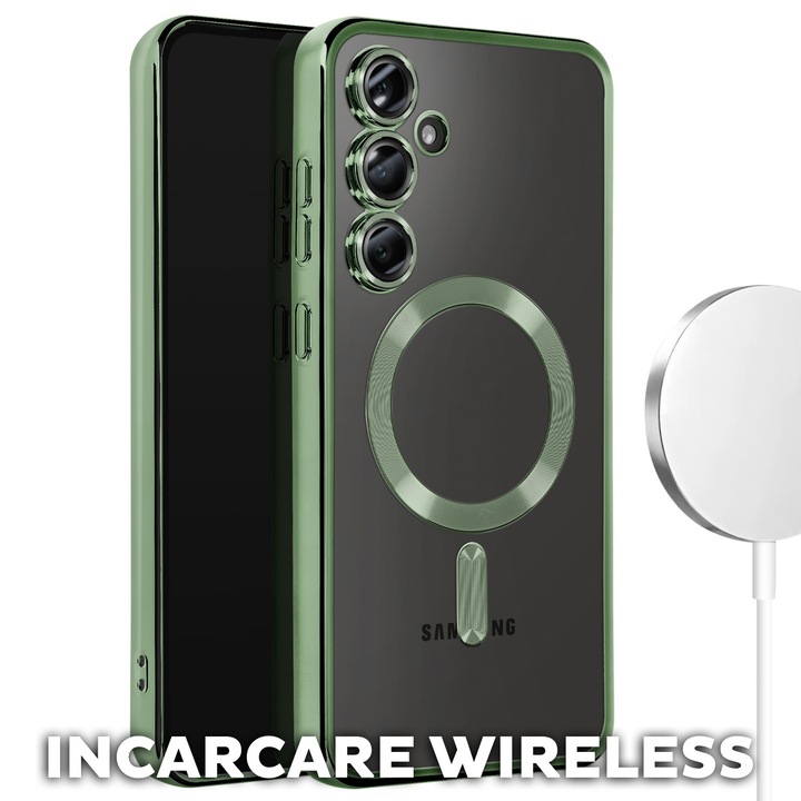 Husa pentru Samsung Galaxy A17 5G / A17 4G DaDen® MagSafe Luxury, Camera védelem, Ultra védelem, Átlátszó világoszöld szegéllyel