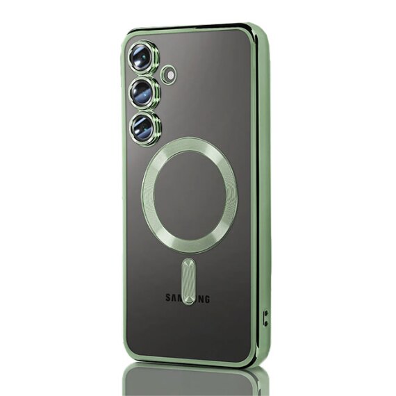 Husa pentru Samsung Galaxy A26 DaDen® MagSafe Luxury cu protectie camera, Incarcare wireless, Ultra Protectie, Transparent cu margini verzi