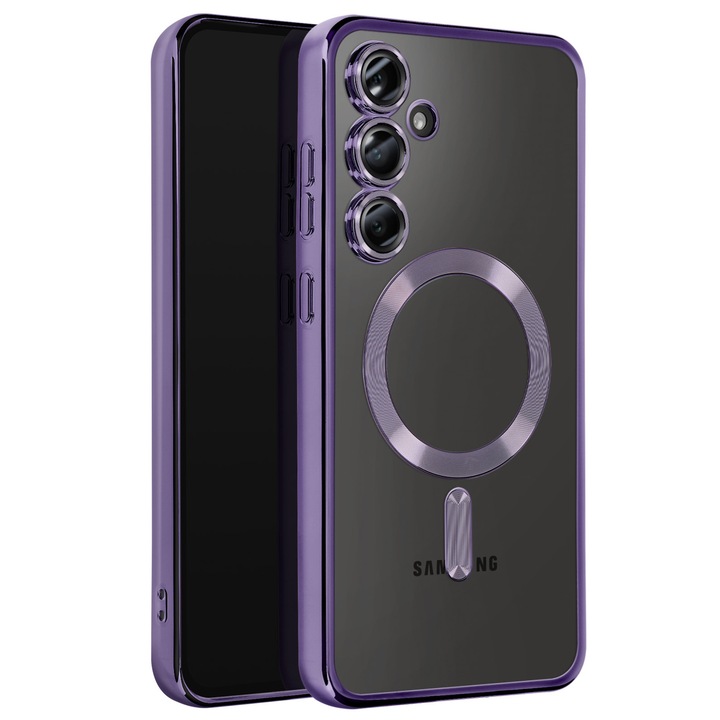 Husa pentru Samsung Galaxy A26 DaDen® MagSafe Luxury cu protectie camera, Incarcare wireless, Ultra Protectie, Transparent cu margini mov