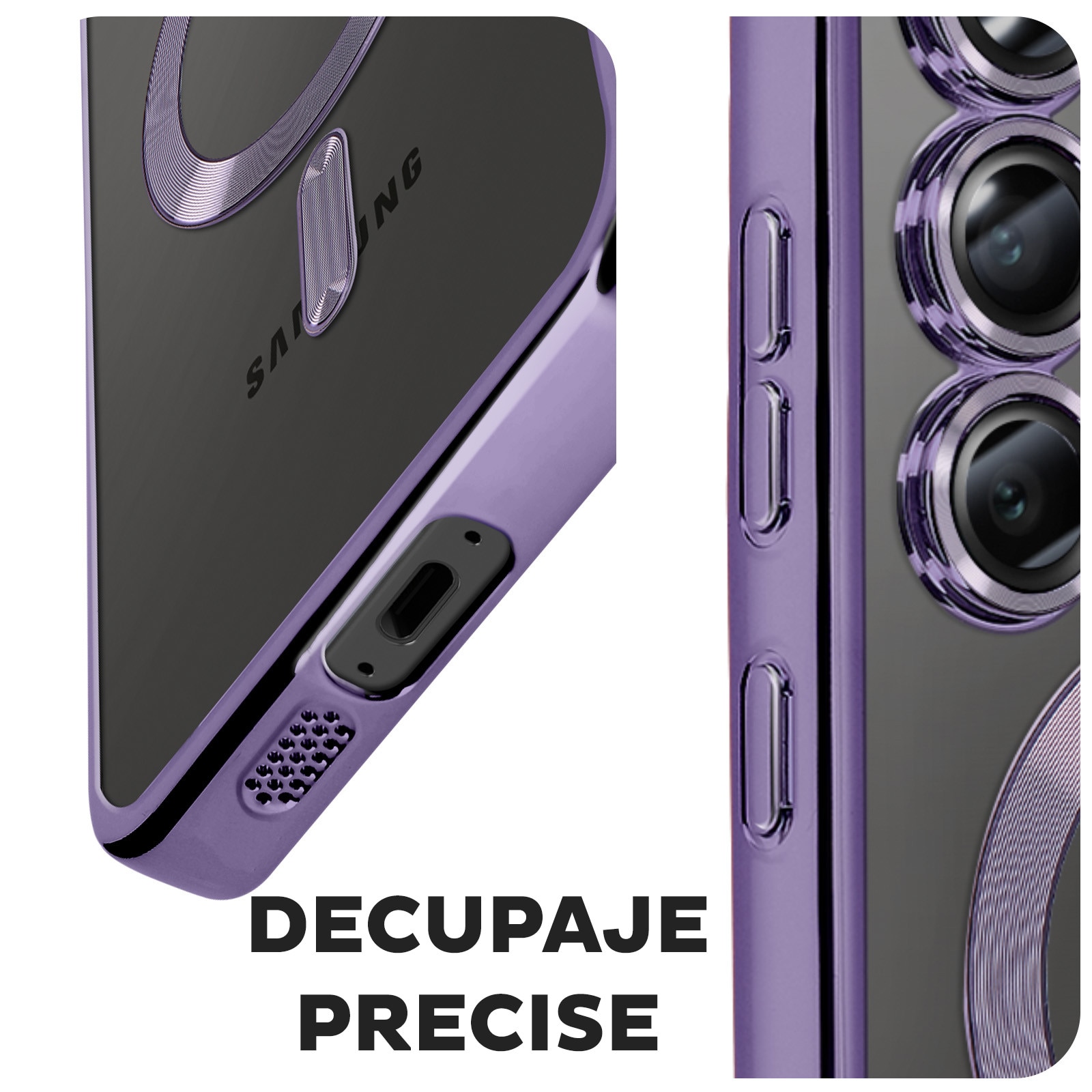 Husa pentru Samsung Galaxy A26 DaDen® MagSafe Luxury cu protectie camera, Incarcare wireless, Ultra Protectie, Transparent cu margini mov