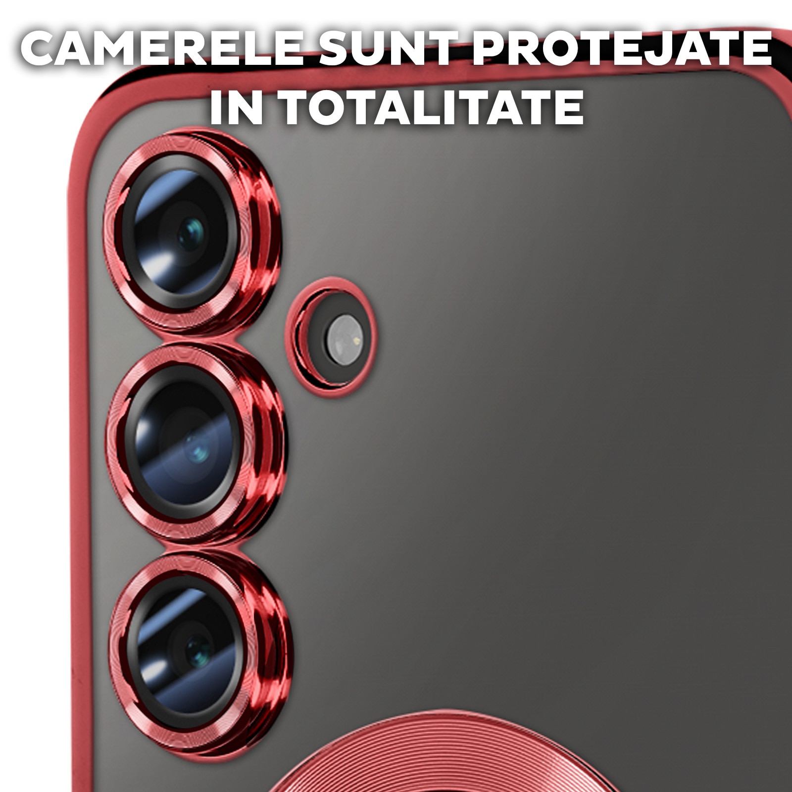 Husa pentru Samsung Galaxy A16 DaDen® MagSafe Luxury compatibil cu protectie camera, Ultra Protectie, Transparent cu margini rosii