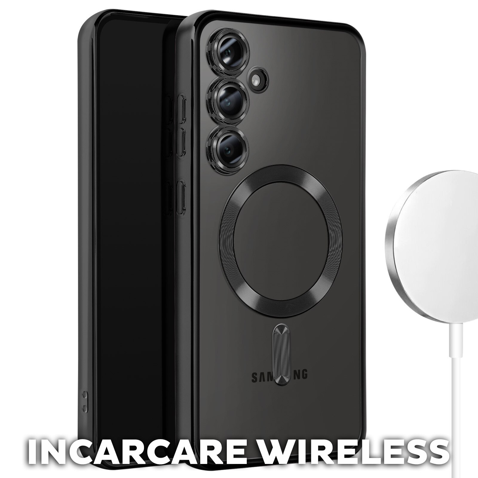 Husa pentru Samsung Galaxy A55 DaDen® MagSafe Luxury compatibil cu protectie camera, Ultra Protectie, Transparent cu margini negre