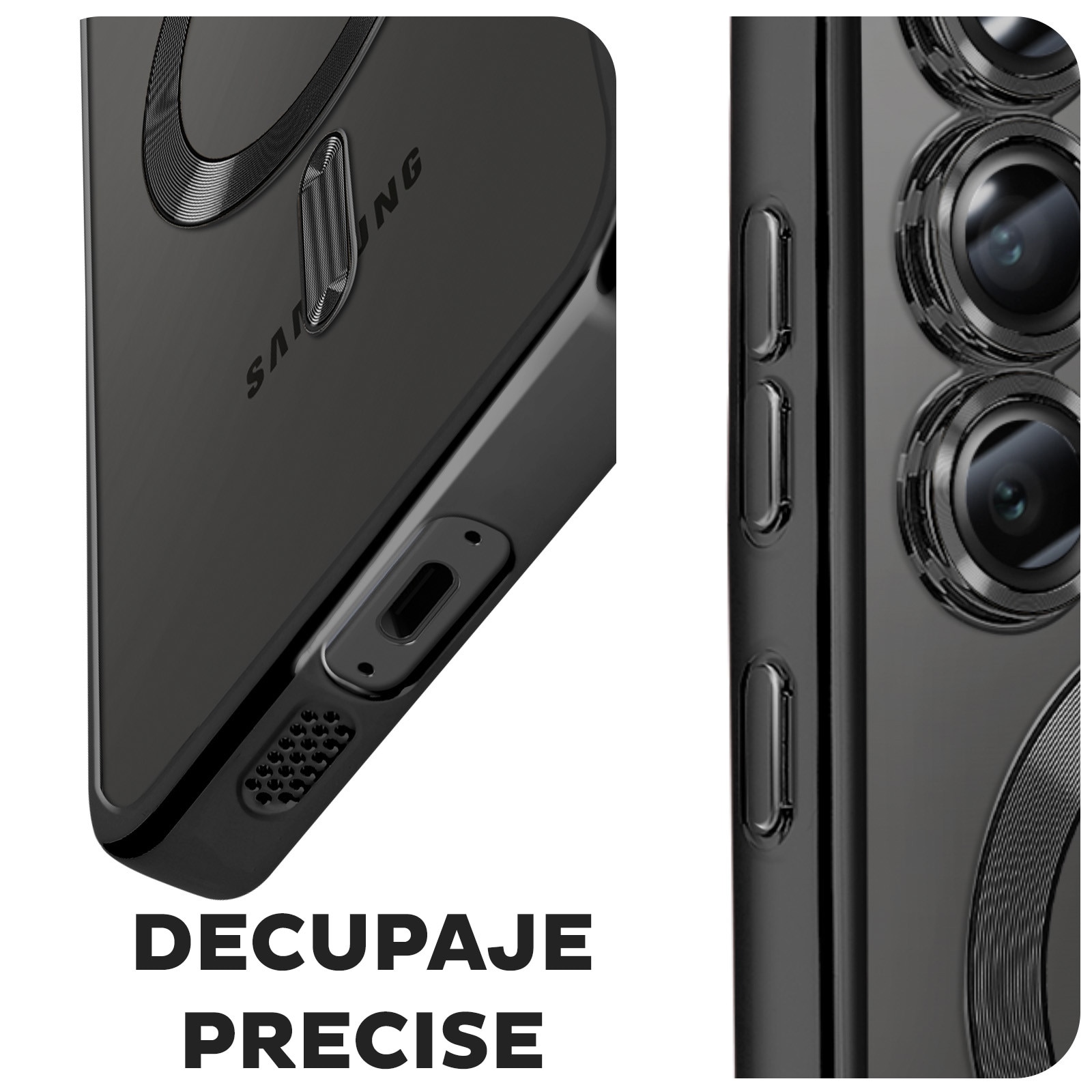 Husa pentru Samsung Galaxy A55 DaDen® MagSafe Luxury compatibil cu protectie camera, Ultra Protectie, Transparent cu margini negre