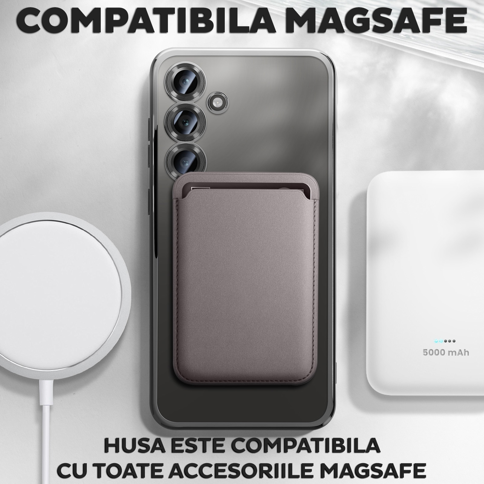Husa pentru Samsung Galaxy A55 DaDen® MagSafe Luxury compatibil cu protectie camera, Ultra Protectie, Transparent cu margini negre