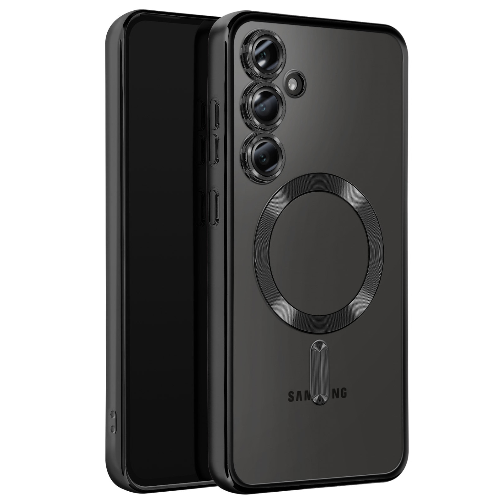 Husa pentru Samsung Galaxy A55 DaDen® MagSafe Luxury compatibil cu protectie camera, Ultra Protectie, Transparent cu margini negre