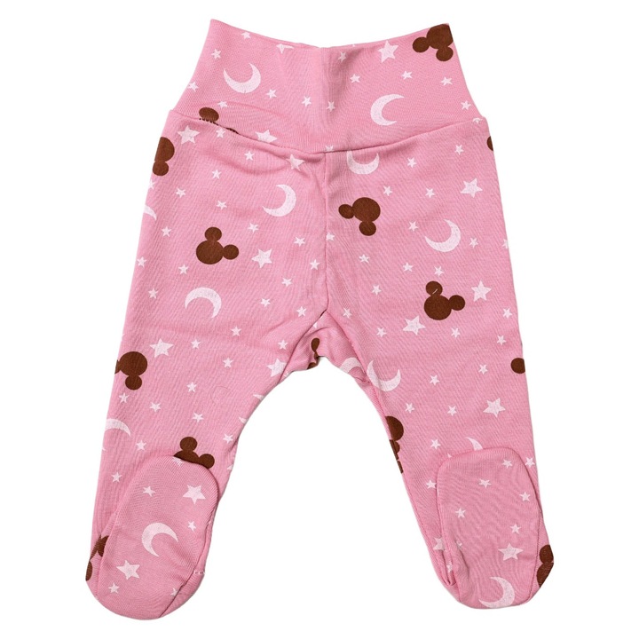 Pantaloni cu botosi, Rombaby, 1-3 luni, 50-56 cm, imprimeu soricel roz