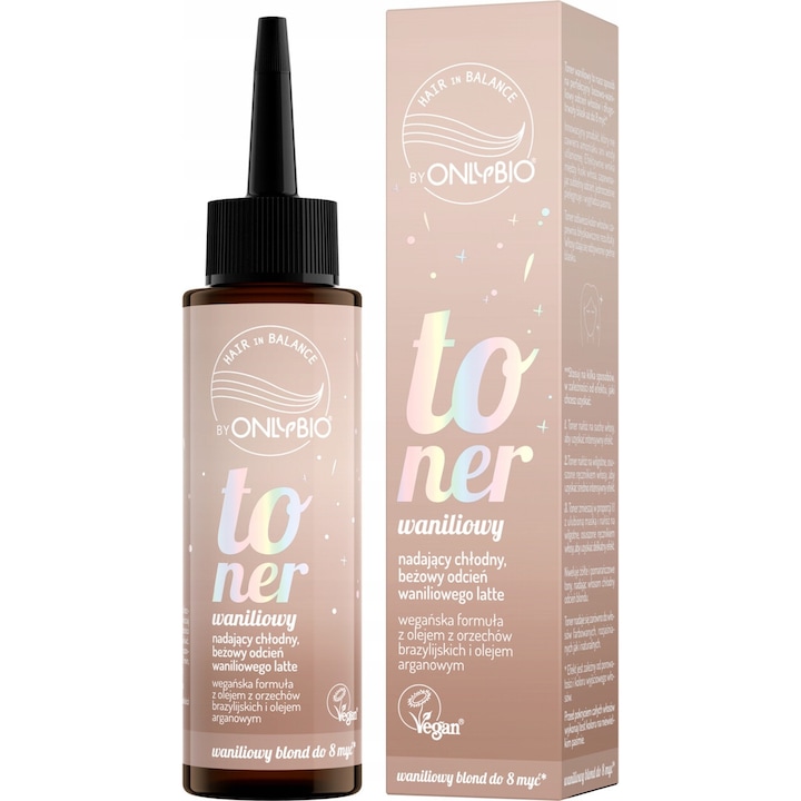 Toner pentru par, OnlyBio Hair in Balance, vanilie, 100 ml, neutralizeaza tonurile galbene, ingrijire si hidratare.