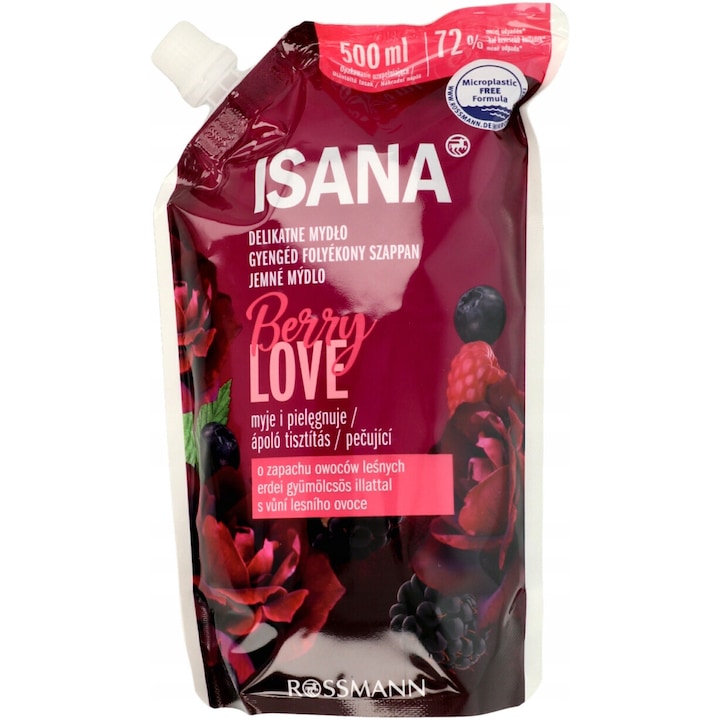 Течен сапун, Isana Berry Love, 500 мл, аромат на малина и ванилия, неутрално pH