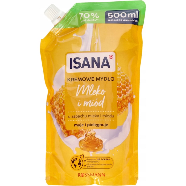 Течен сапун Isana, Мляко и мед, Пълнител 500 мл