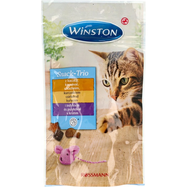 Snack pentru pisici Winston, set 3 tipuri, rata, pui, curcan, 50 g