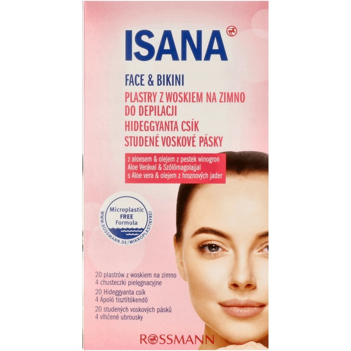 Benzi depilatoare cu ceara la rece, Isana, 20 bucati, cu aloe si ulei de seminte de struguri