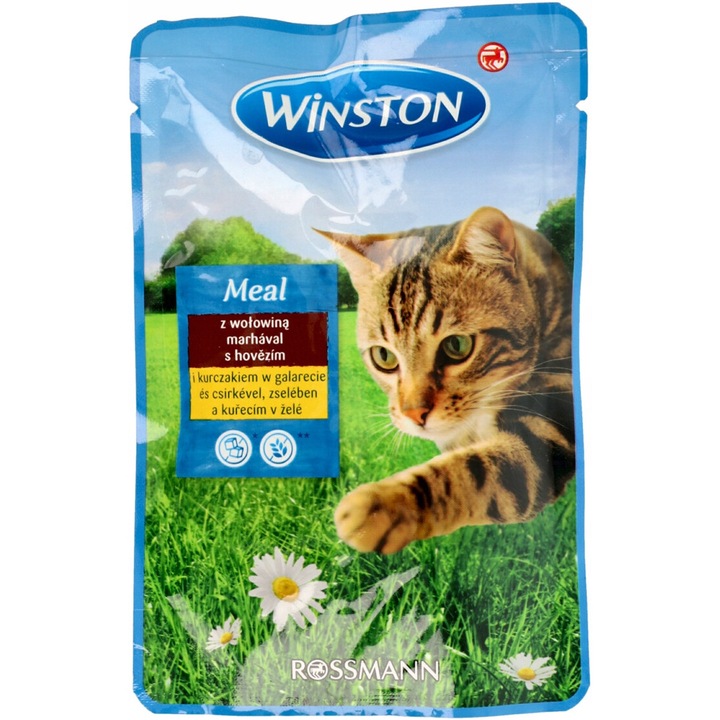 Hrana umeda pentru pisici Winston, cu vita si pui in jeleu, 100 g