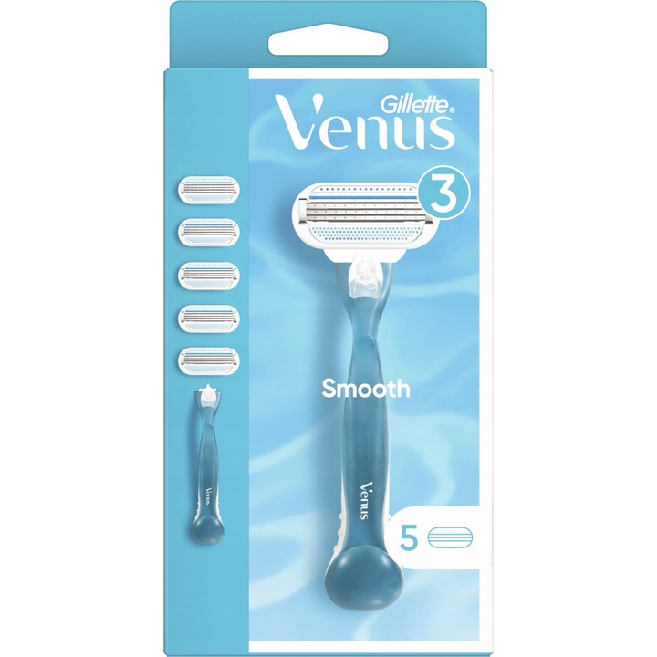 Aparat de ras Venus Smooth, 3 lame, cu indicator de uzura, albastru, 1 buc.