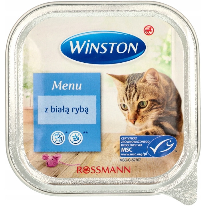 Hrana umeda pentru pisici, Winston, cu peste alb, 100 g