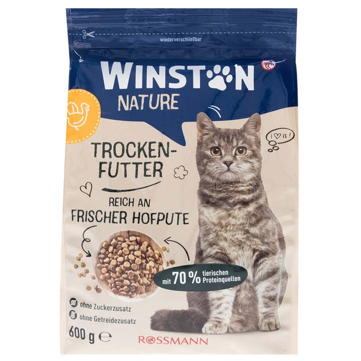 Hrana uscata pentru pisici cu curcan, Winston, 600 g, fara cereale, fara zahar