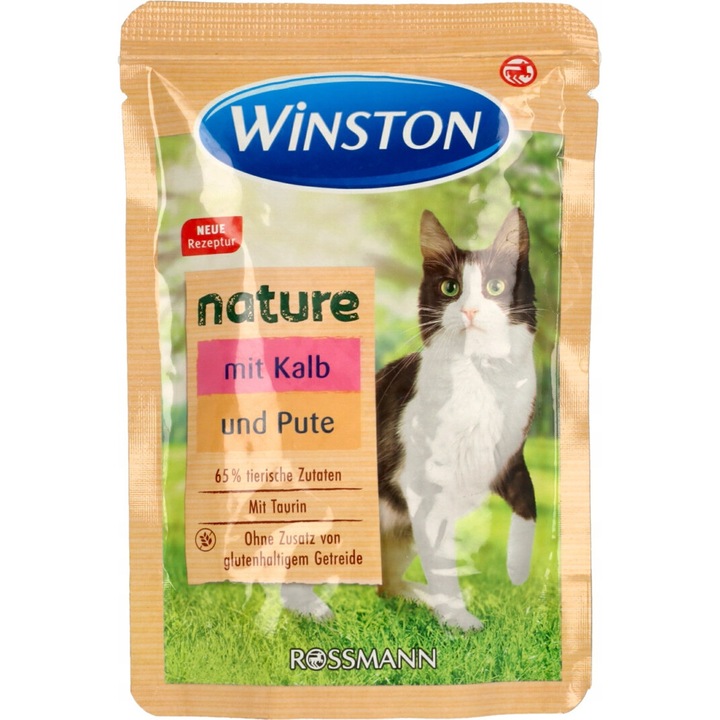 Hrana umeda pentru pisici Winston, carne de vitel si curcan, 85g