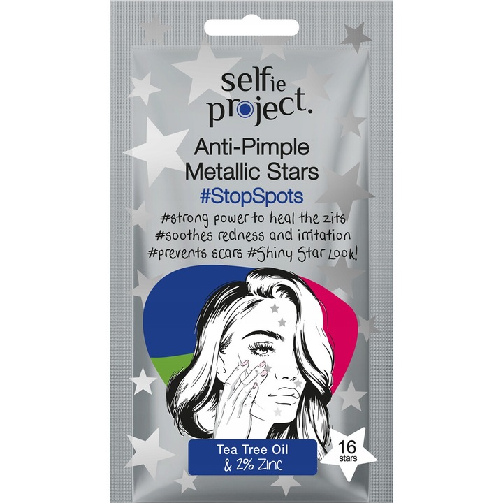 Plasturi pentru acnee, Selfie Project, 16 bucati, argintiu