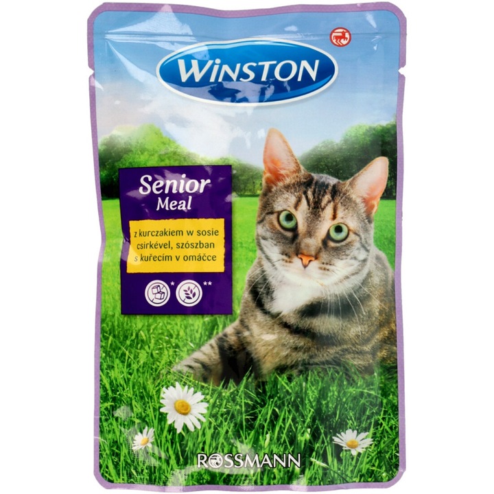 Hrana umeda pentru pisici, cu pui in sos, 100 g, pentru pisici seniori peste 7 ani, Winston