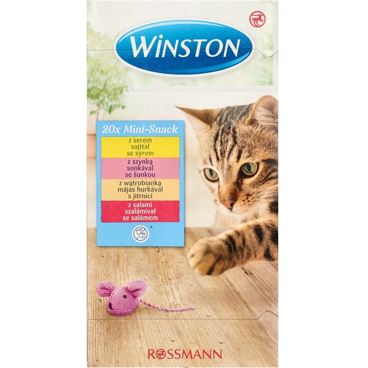 Mini-carnati pentru pisici, Winston, set 20 bucati, cu branza, sunca, ficat, salam, fara zahar, fara coloranti