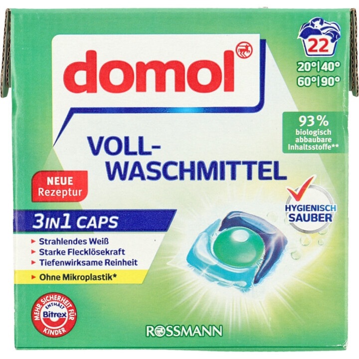 Mosószer, Domol, kapszula fehér ruhákhoz, 22 db, 3 az 1-ben, 585,2 g
