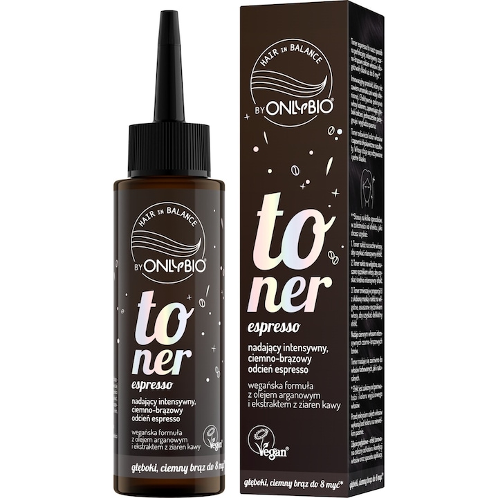 Toner pentru par, OnlyBio Hair in Balance, 100 ml, cu ulei de argan si extract de cafea