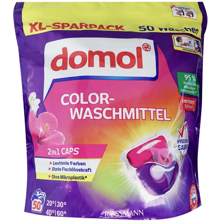 Mosószer, Domol, 2 az 1-ben univerzális kapszula, 50 db, hibiszkusz illat