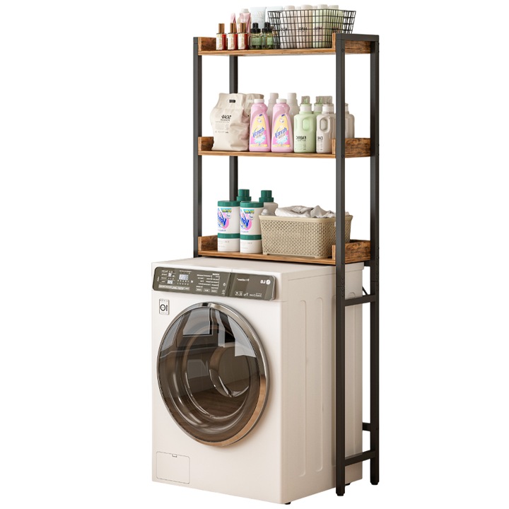 MUVU, Dulap de baie pentru masina de spalat, Maro/Negru, 25 x 63 x 165 cm