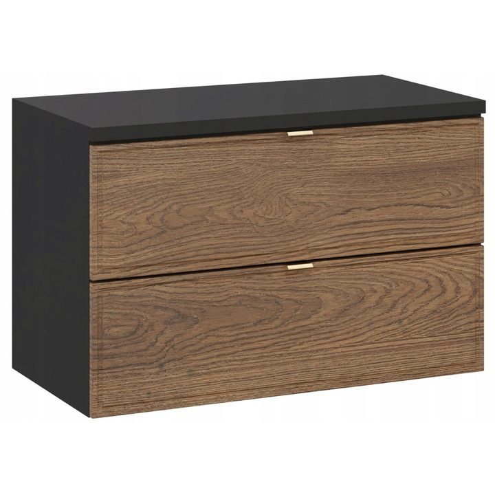 Dulap pentru lavoar negru + blat, 80 cm, suspendat, stejar Casella, frezat, MDF, Furnidea