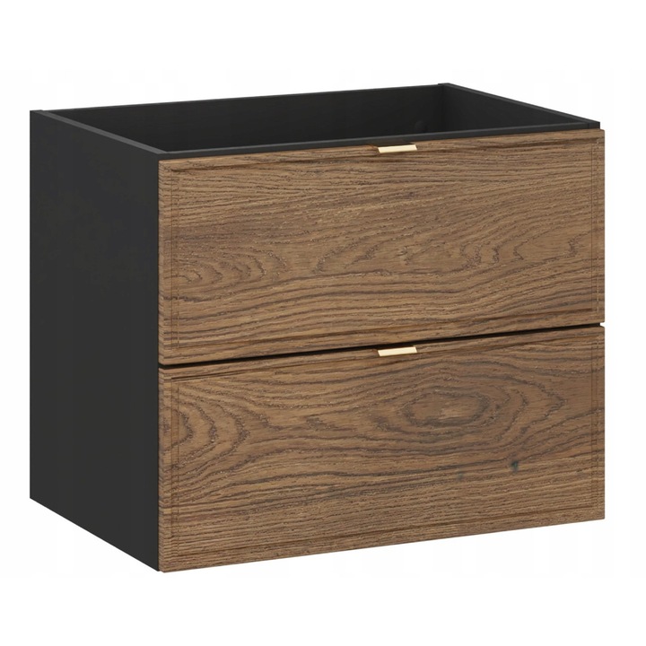 Dulap pentru lavoar, 60 cm, suspendat, negru + stejar Casella, 2 sertare, MDF, Furnidea