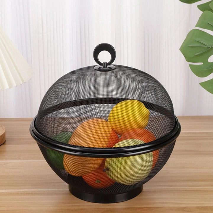 Cos fructe cu capac si plasa anti-insecte, 27x24cm, multicolor