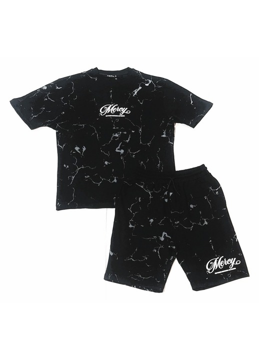 Compleu vara barbati, Tricou si pantaloni scurti, Bumbac, Negru, S INTL