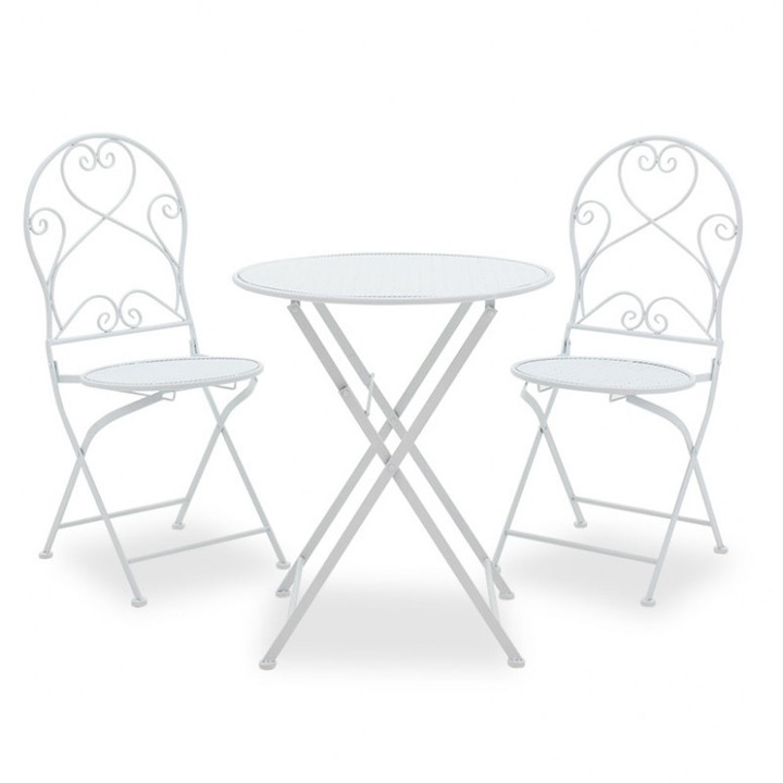 Комплект градинска маса и столове Marina, 3 части, Бял